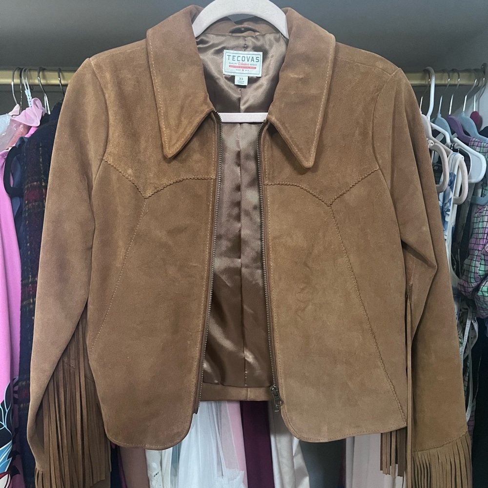 Tecovas Women's Tan Leather Jacket with Fringe